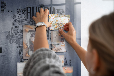 Magnettafel bunt Weltkarte mit Inschriften