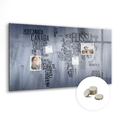 Magnettafel bunt Weltkarte mit Inschriften