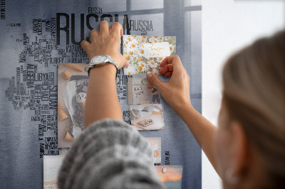 Magnettafel bunt Weltkarte mit Inschriften