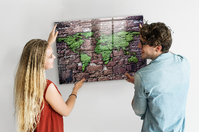 Magnettafel bunt Weltkarte aus Ziegelsteinen