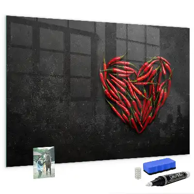 Magnettafel beschreibbar in Herzform mit Paprika-Motiv