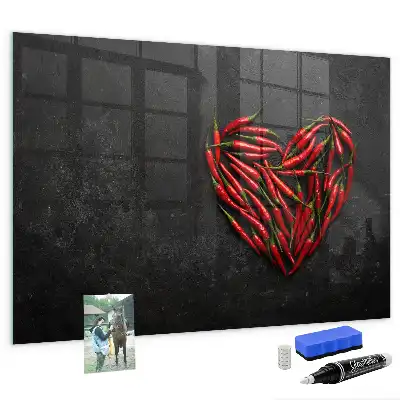 Magnettafel beschreibbar in Herzform mit Paprika-Motiv