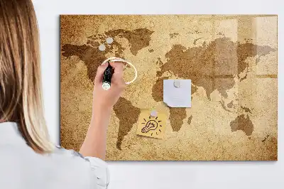 Beschreibbare Magnettafel für die Küche im Design einer Vintage-Weltkarte
