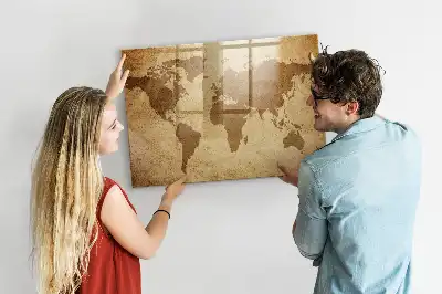 Beschreibbare Magnettafel für die Küche im Design einer Vintage-Weltkarte