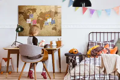 Beschreibbare Magnettafel für die Küche im Design einer Vintage-Weltkarte