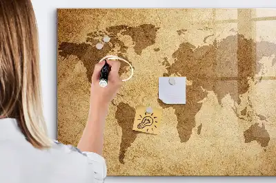 Beschreibbare Magnettafel für die Küche im Design einer Vintage-Weltkarte