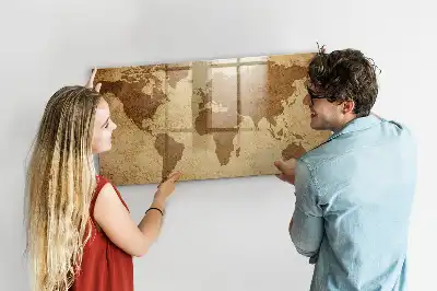 Beschreibbare Magnettafel für die Küche im Design einer Vintage-Weltkarte