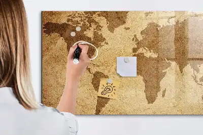 Beschreibbare Magnettafel für die Küche im Design einer Vintage-Weltkarte