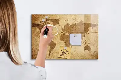 Beschreibbare Magnettafel für die Küche im Design einer Vintage-Weltkarte