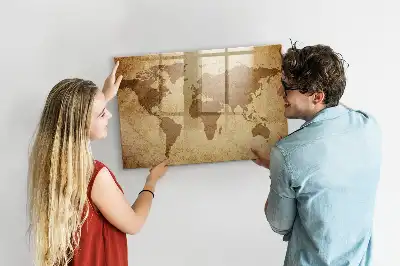 Beschreibbare Magnettafel für die Küche im Design einer Vintage-Weltkarte