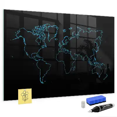 Magnettafel Weltkarte beschreibbare Wandtafel mit Weltkartenmotiv