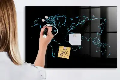 Magnettafel Weltkarte beschreibbare Wandtafel mit Weltkartenmotiv