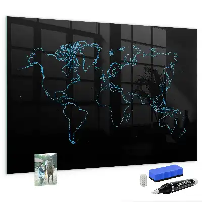 Magnettafel Weltkarte beschreibbare Wandtafel mit Weltkartenmotiv