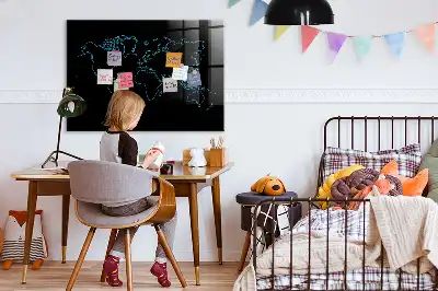 Magnettafel Weltkarte beschreibbare Wandtafel mit Weltkartenmotiv