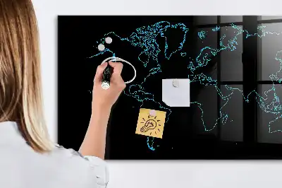 Magnettafel Weltkarte beschreibbare Wandtafel mit Weltkartenmotiv