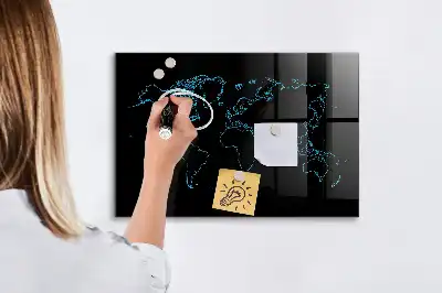 Magnettafel Weltkarte beschreibbare Wandtafel mit Weltkartenmotiv