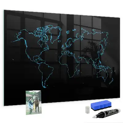 Magnettafel Weltkarte beschreibbare Wandtafel mit Weltkartenmotiv