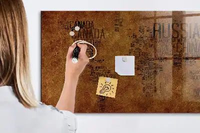 Beschreibbare Magnettafel für die Küche Weltkarte mit Ländernamen