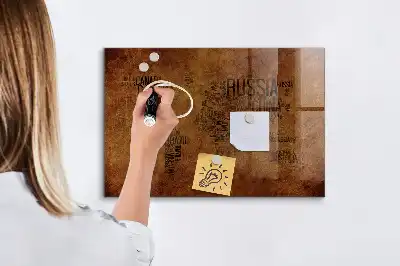 Beschreibbare Magnettafel für die Küche Weltkarte mit Ländernamen