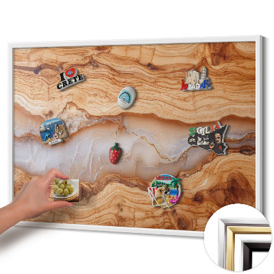 Magnettafel mit weißem Rahmen Holzstruktur mit Harz