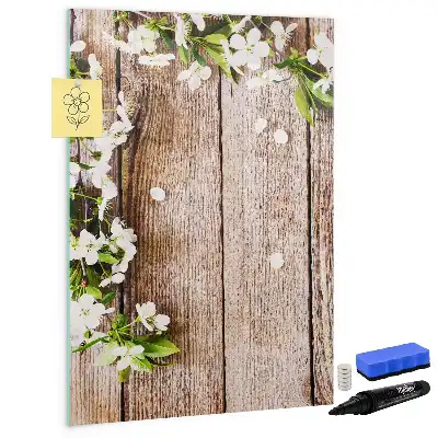 Beschreibbare Magnettafel mit Motiv Blumen auf Holzbrettern