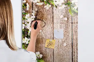 Beschreibbare Magnettafel mit Motiv Blumen auf Holzbrettern