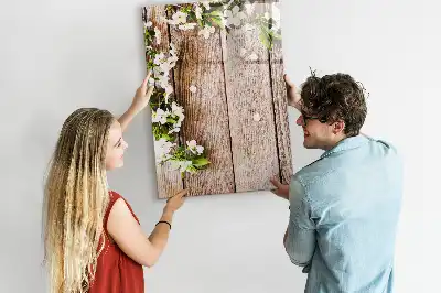 Beschreibbare Magnettafel mit Motiv Blumen auf Holzbrettern