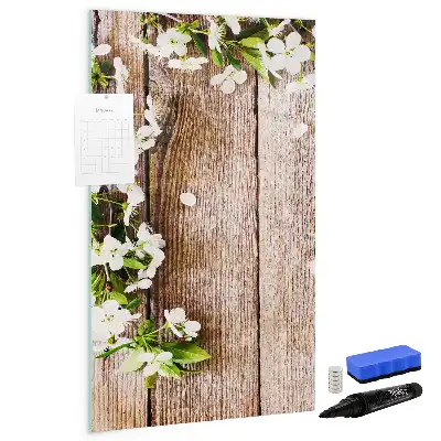 Beschreibbare Magnettafel mit Motiv Blumen auf Holzbrettern