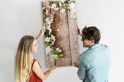 Beschreibbare Magnettafel mit Motiv Blumen auf Holzbrettern