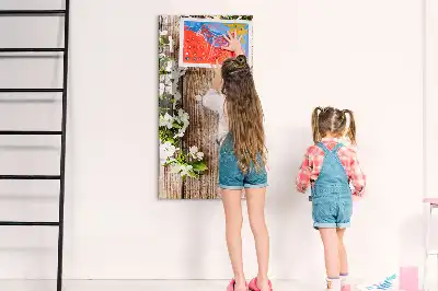 Beschreibbare Magnettafel mit Motiv Blumen auf Holzbrettern
