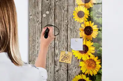 Magnettafel beschreibbar Motiv Sonnenblumen auf Holzoptik