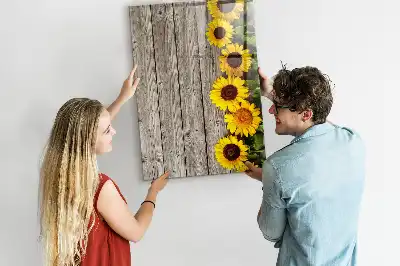 Magnettafel beschreibbar Motiv Sonnenblumen auf Holzoptik