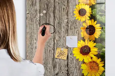 Magnettafel beschreibbar Motiv Sonnenblumen auf Holzoptik