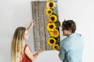 Magnettafel beschreibbar Motiv Sonnenblumen auf Holzoptik
