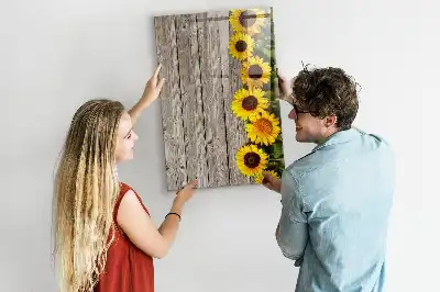 Magnettafel beschreibbar Motiv Sonnenblumen auf Holzoptik