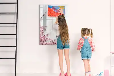 Magnettafel zum Schreiben mit Motiv Blumen auf Holz