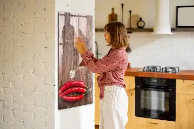 Magnettafel zum Beschreiben mit Motiv Chilis auf Holzbrett