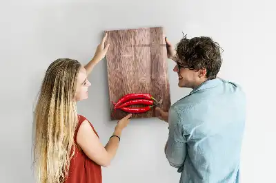 Magnettafel zum Beschreiben mit Motiv Chilis auf Holzbrett