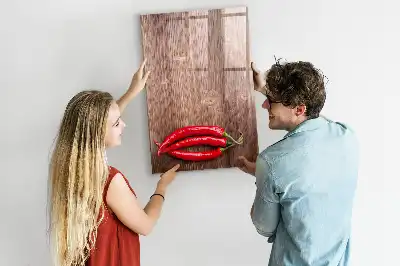 Magnettafel zum Beschreiben mit Motiv Chilis auf Holzbrett