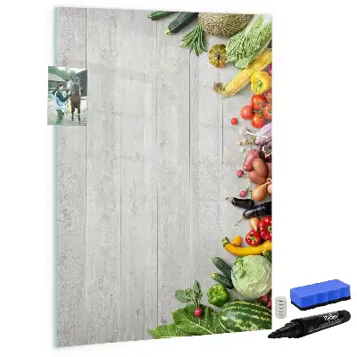 Magnettafel zum Beschreiben mit Motiv Gemüse auf Holz