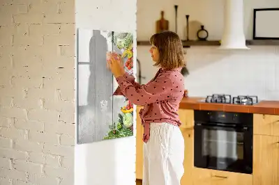 Magnettafel zum Beschreiben mit Motiv Gemüse auf Holz