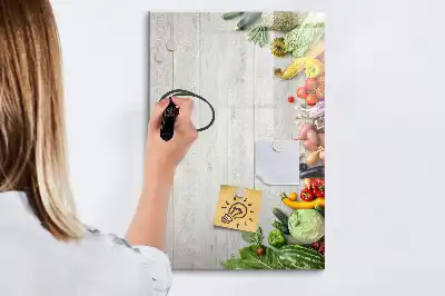 Magnettafel zum Beschreiben mit Motiv Gemüse auf Holz