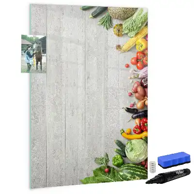 Magnettafel zum Beschreiben mit Motiv Gemüse auf Holz