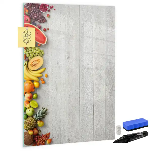 Beschreibbare Magnettafel mit Motiv Gemüse auf Holz