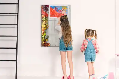 Beschreibbare Magnettafel mit Motiv Gemüse auf Holz