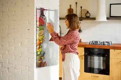 Beschreibbare Magnettafel mit Motiv Gemüse auf Holz