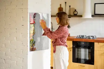 Beschreibbare Magnettafel mit Motiv Gemüse auf Holz