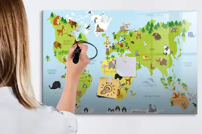 Beschreibbare Magnettafel mit Tier-Weltkarte
