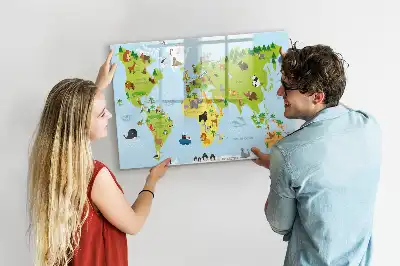 Beschreibbare Magnettafel mit Tier-Weltkarte