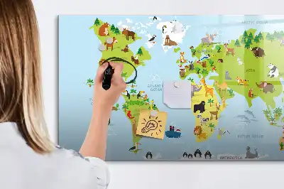 Beschreibbare Magnettafel mit Tier-Weltkarte
